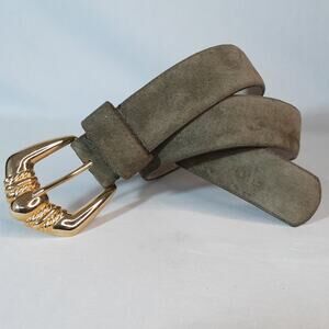 💎The Ritz Womens Olive Green Suede Leather Belt Size Large Ornate Golden Buckle